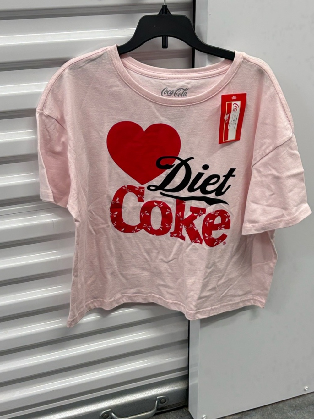 NWT Coca Cola Pink 'I Heart Diet Coke' Graphic Tee Bows Cropped Juniors M